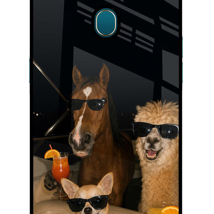 Party Squad Oppo A7/A5s/A12 Glass Case Back Cover by Casekaro