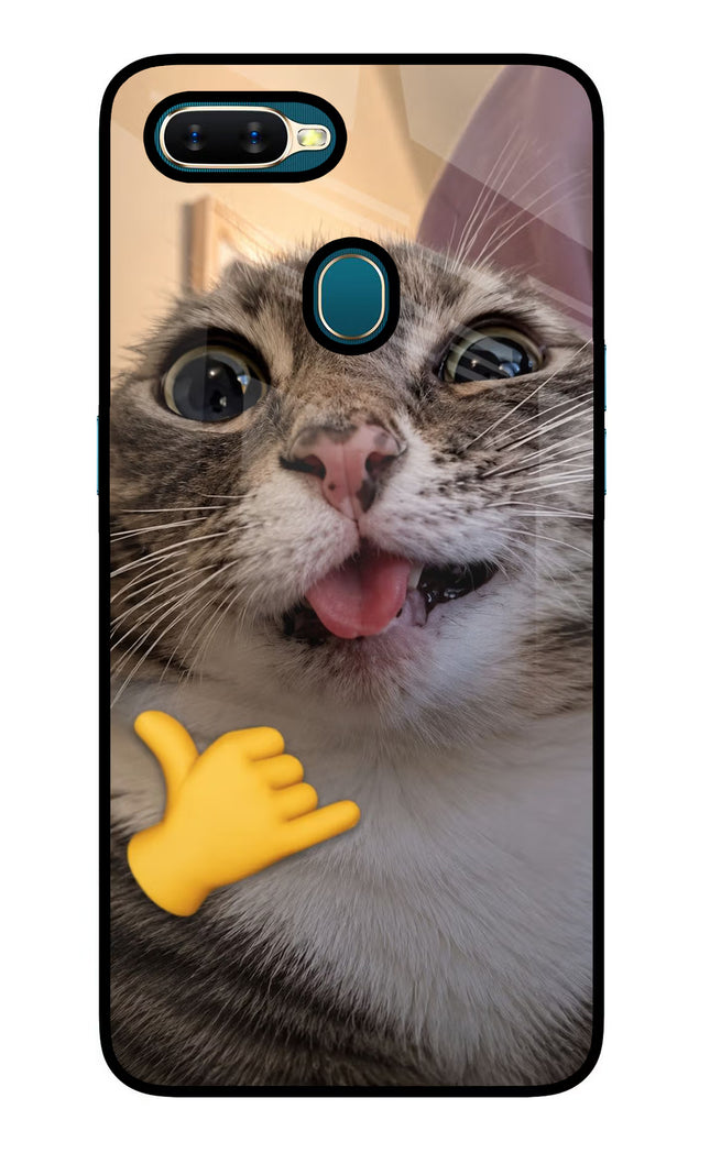 Silly Cat Call Oppo A7/A5s/A12 Glass Case Back Cover by Casekaro