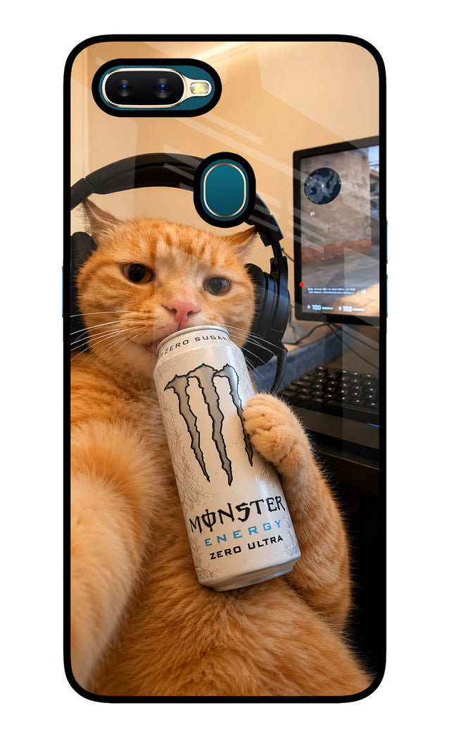Gamer Cat Energy Oppo A7/A5s/A12 Glass Case Back Cover by Casekaro