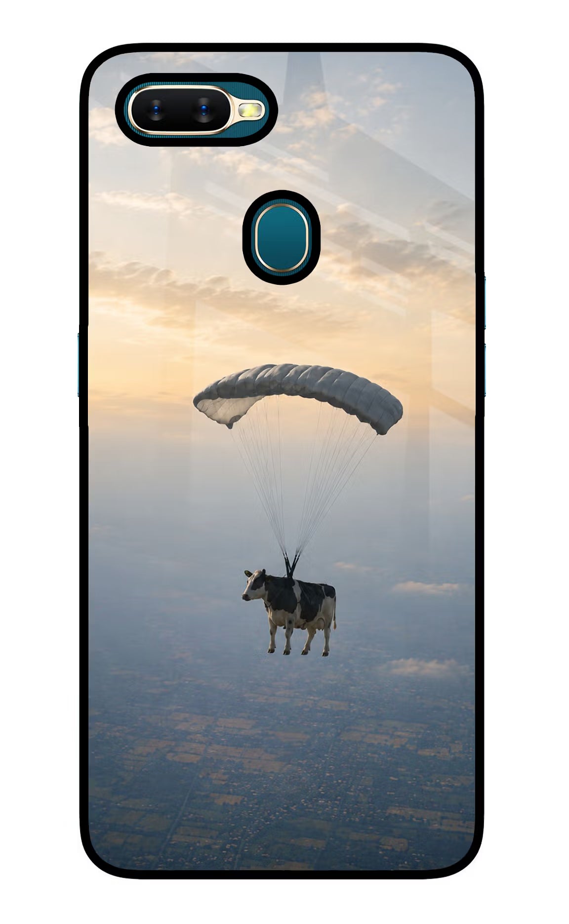 Skydiving Cow Oppo A7/A5s/A12 Glass Case