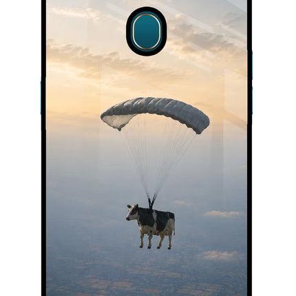Skydiving Cow Oppo A7/A5s/A12 Glass Case Back Cover by Casekaro