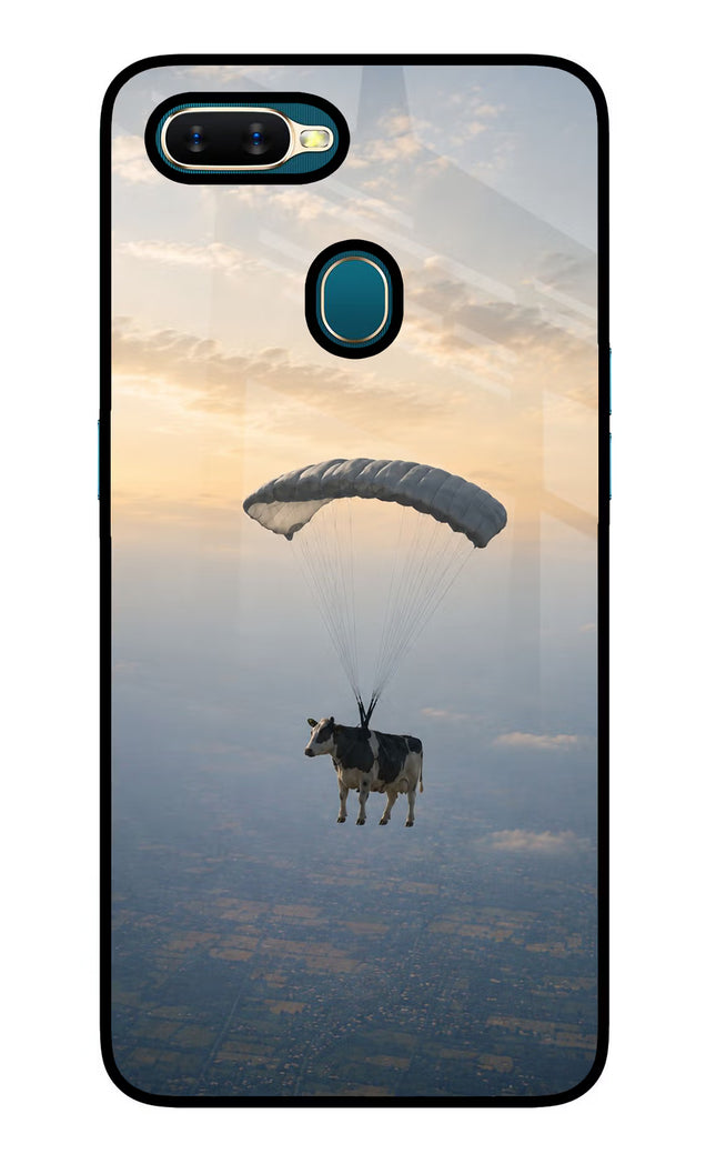 Skydiving Cow Oppo A7/A5s/A12 Glass Case Back Cover by Casekaro