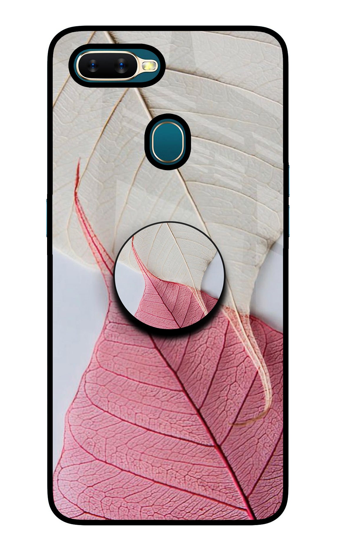 White Pink Leaf Oppo A7/A5s/A12 Glass Case