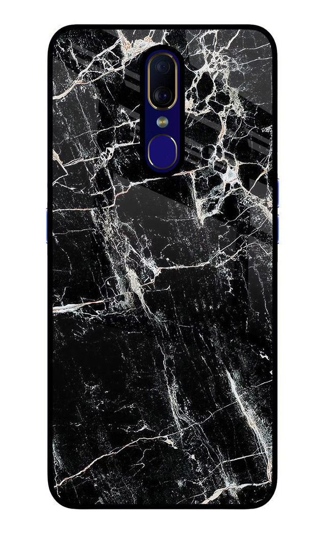 Black Marble Texture Oppo F11 Glass Case Back Cover by Casekaro