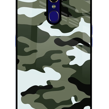 Camouflage Oppo F11 Glass Case Back Cover by Casekaro