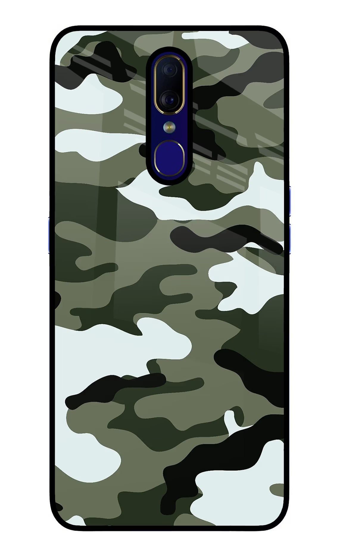 Camouflage Oppo F11 Glass Case Back Cover by Casekaro
