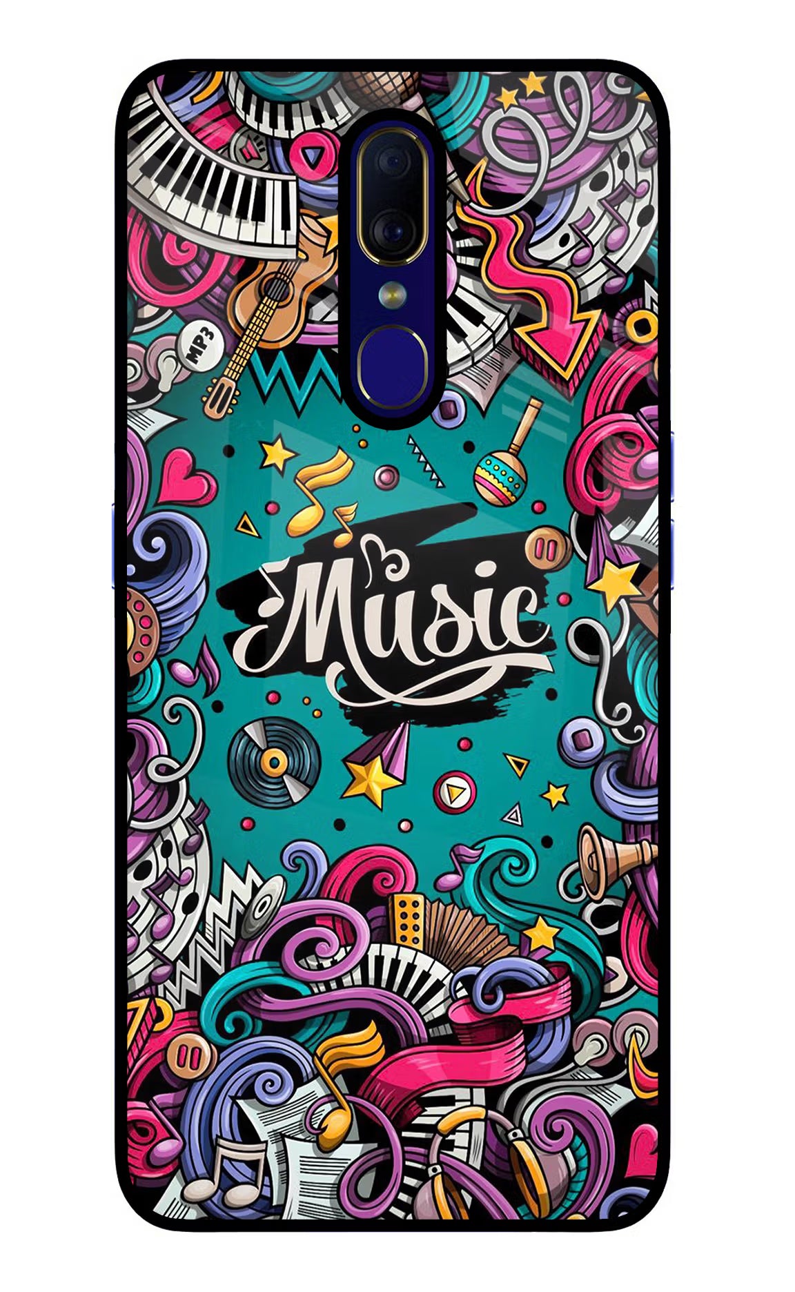 Music Graffiti Oppo F11 Glass Case Back Cover by Casekaro