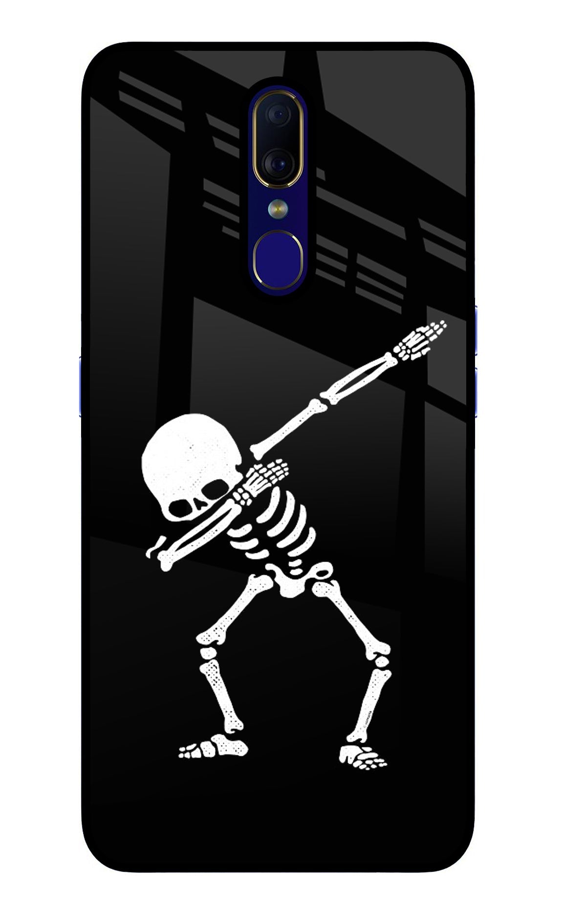 Dabbing Skeleton Art Oppo F11 Glass Case