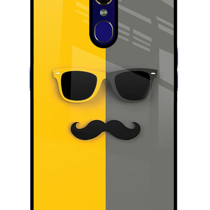 Sunglasses with Mustache Oppo F11 Glass Case Back Cover by Casekaro