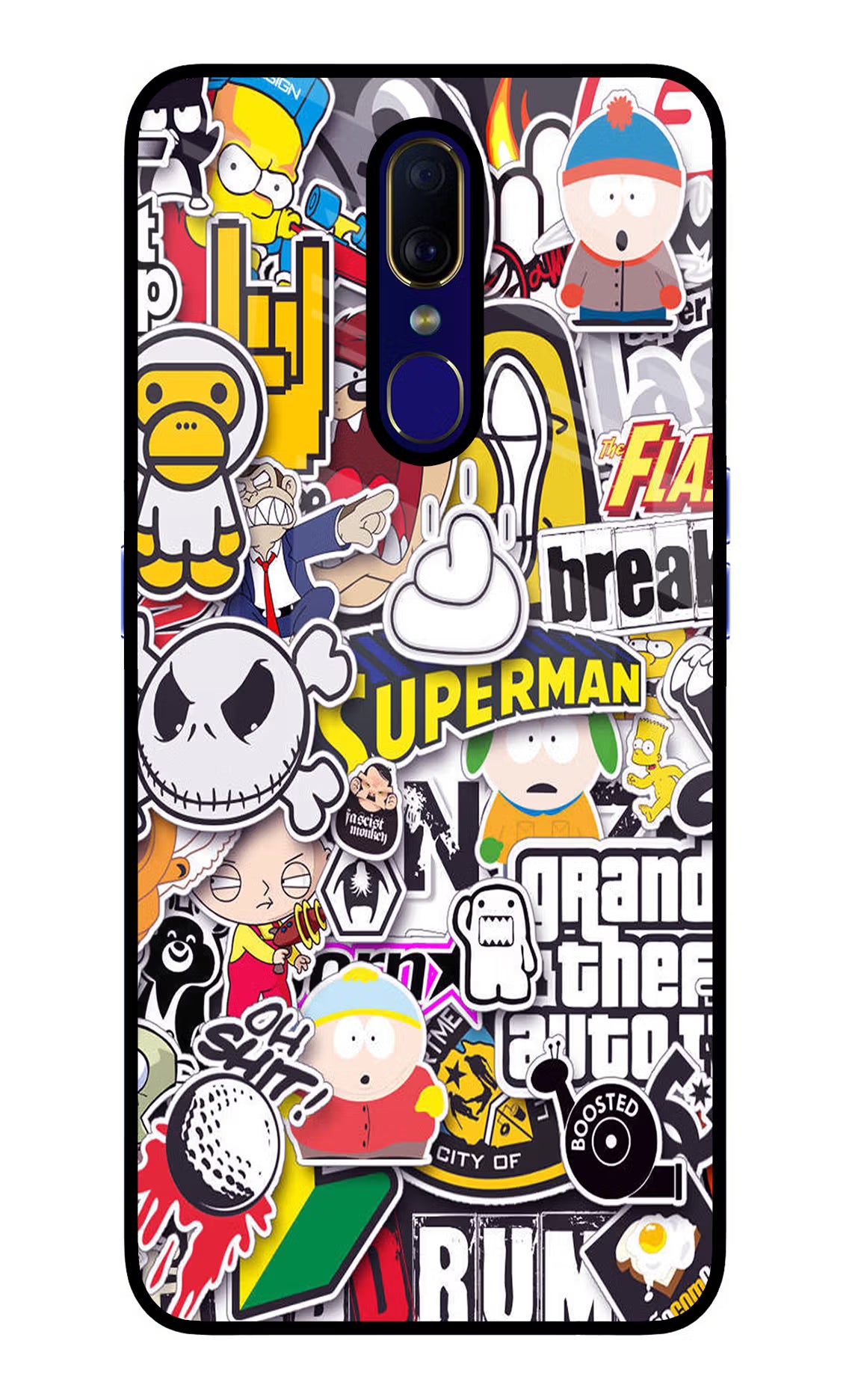 Sticker Bomb Oppo F11 Glass Case Back Cover by Casekaro