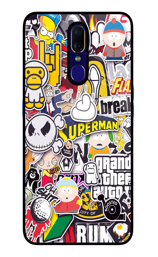 Sticker Bomb Oppo F11 Glass Case Back Cover by Casekaro