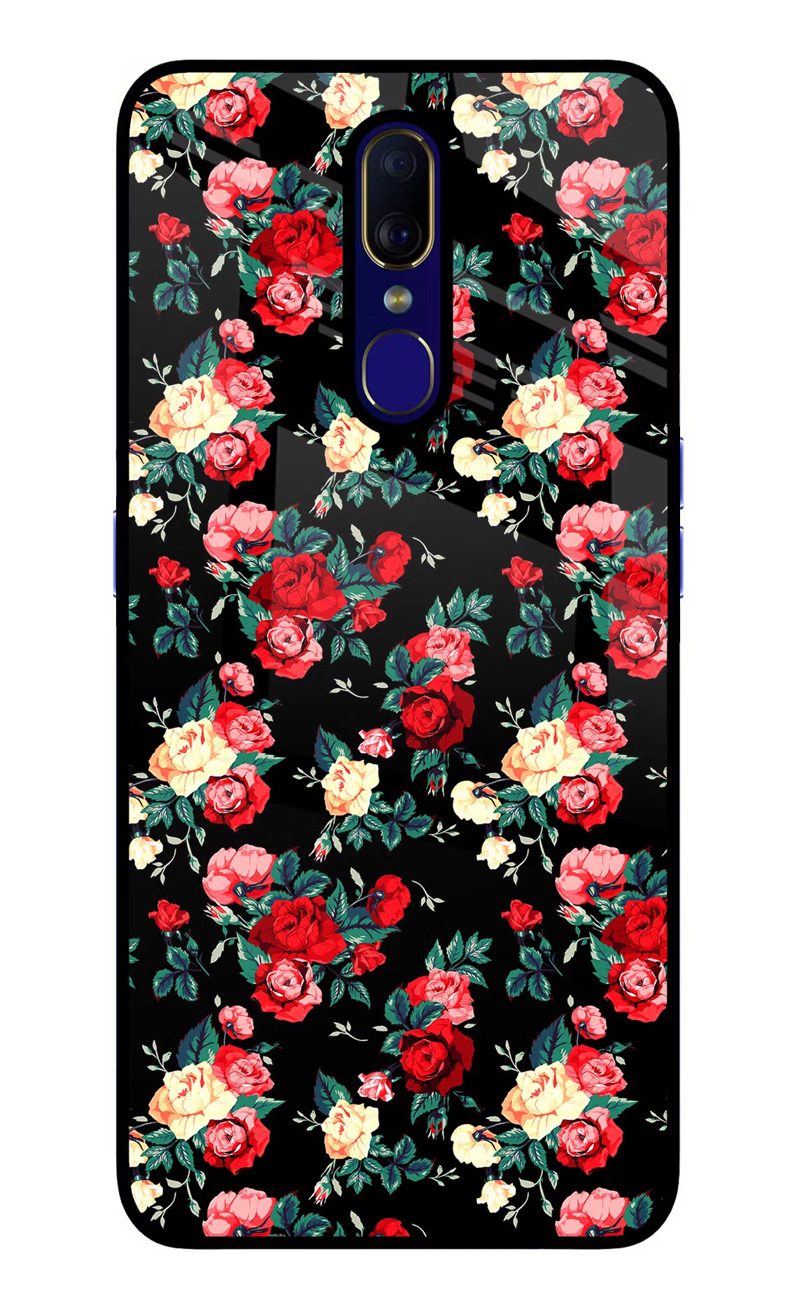 Rose Pattern Oppo F11 Glass Case Back Cover by Casekaro