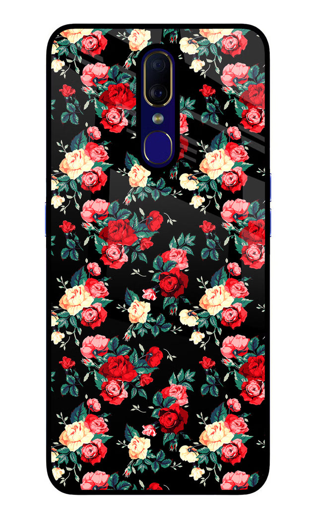 Rose Pattern Oppo F11 Glass Case Back Cover by Casekaro