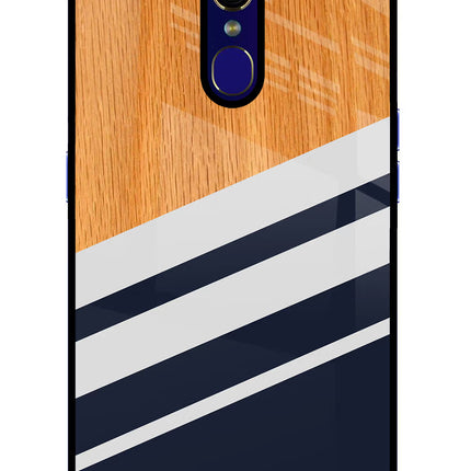 Blue and white wooden Oppo F11 Glass Case Back Cover by Casekaro