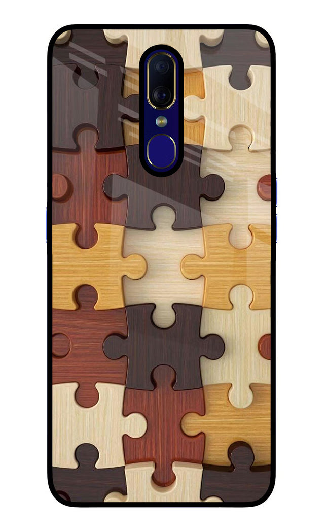 Wooden Puzzle Oppo F11 Glass Case Back Cover by Casekaro