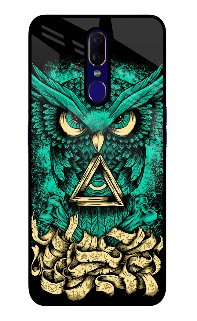 Green Owl Oppo F11 Glass Case Back Cover by Casekaro
