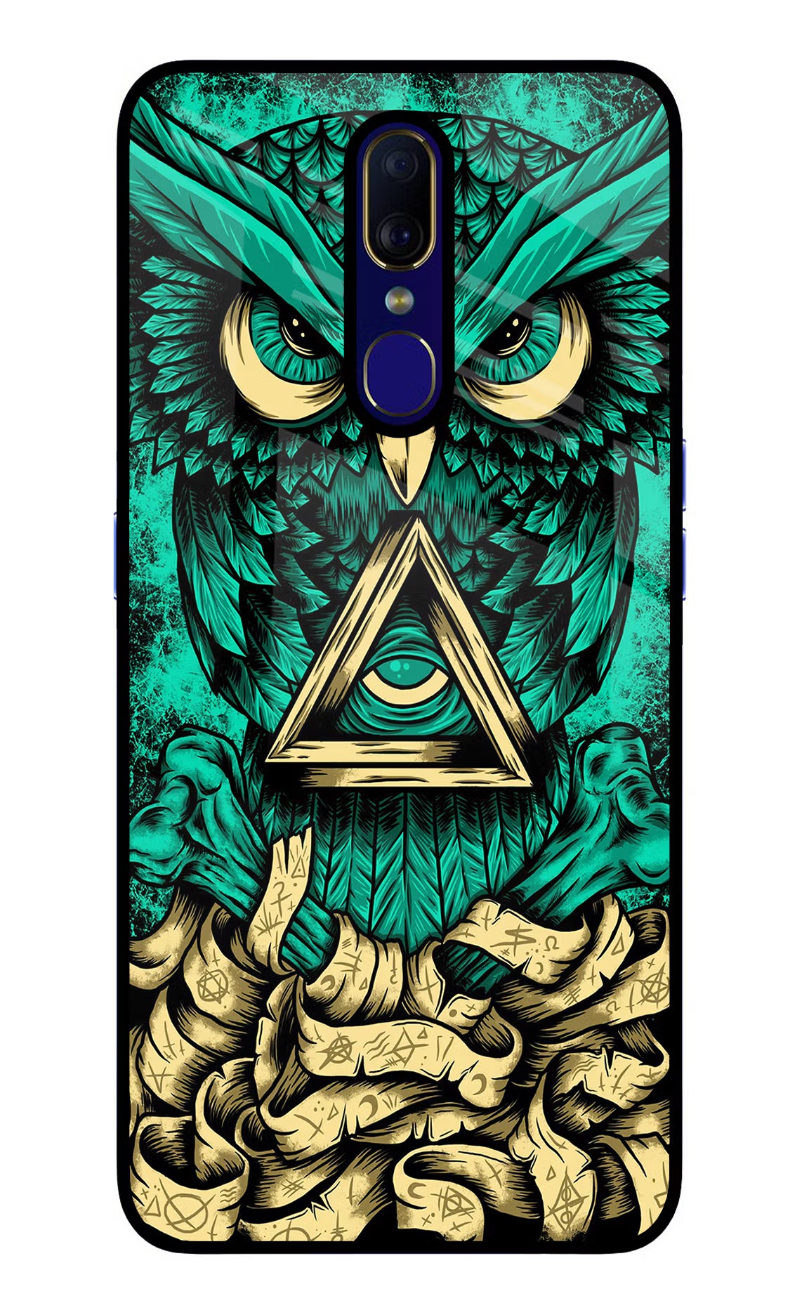 Green Owl Oppo F11 Glass Case Back Cover by Casekaro