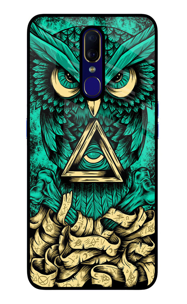 Green Owl Oppo F11 Glass Case Back Cover by Casekaro