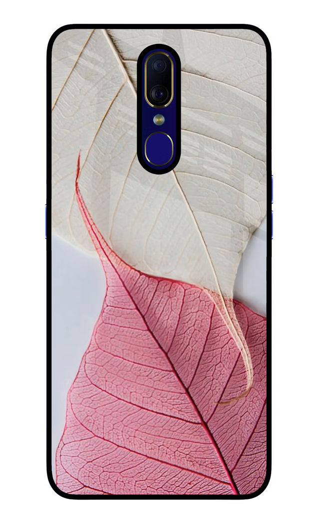 White Pink Leaf Oppo F11 Glass Case Back Cover by Casekaro