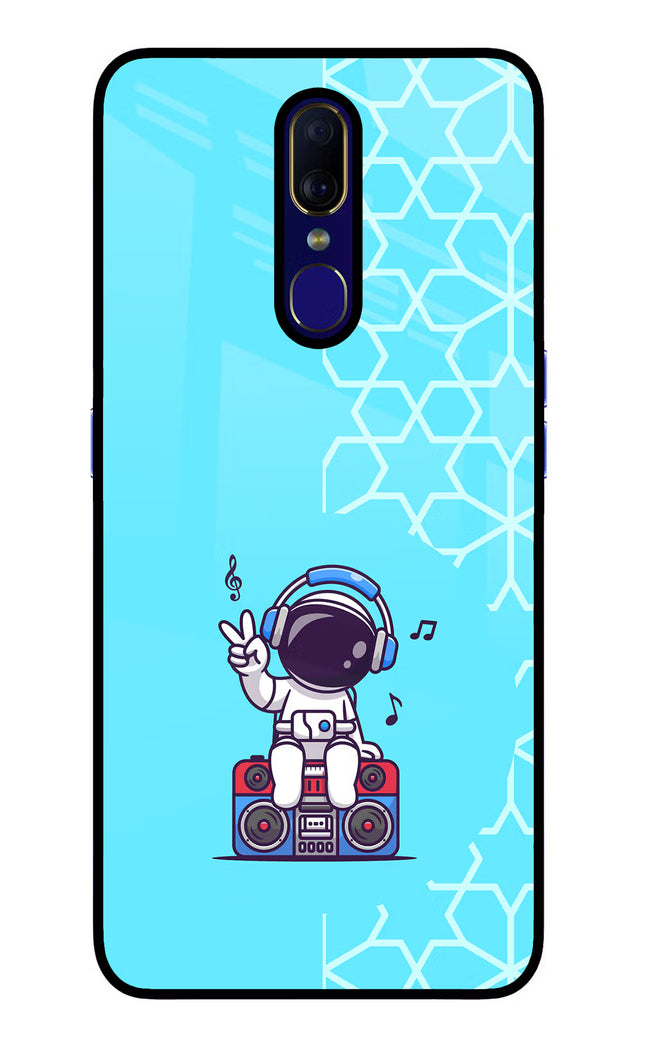 Cute Astronaut Chilling Oppo F11 Glass Case Back Cover by Casekaro