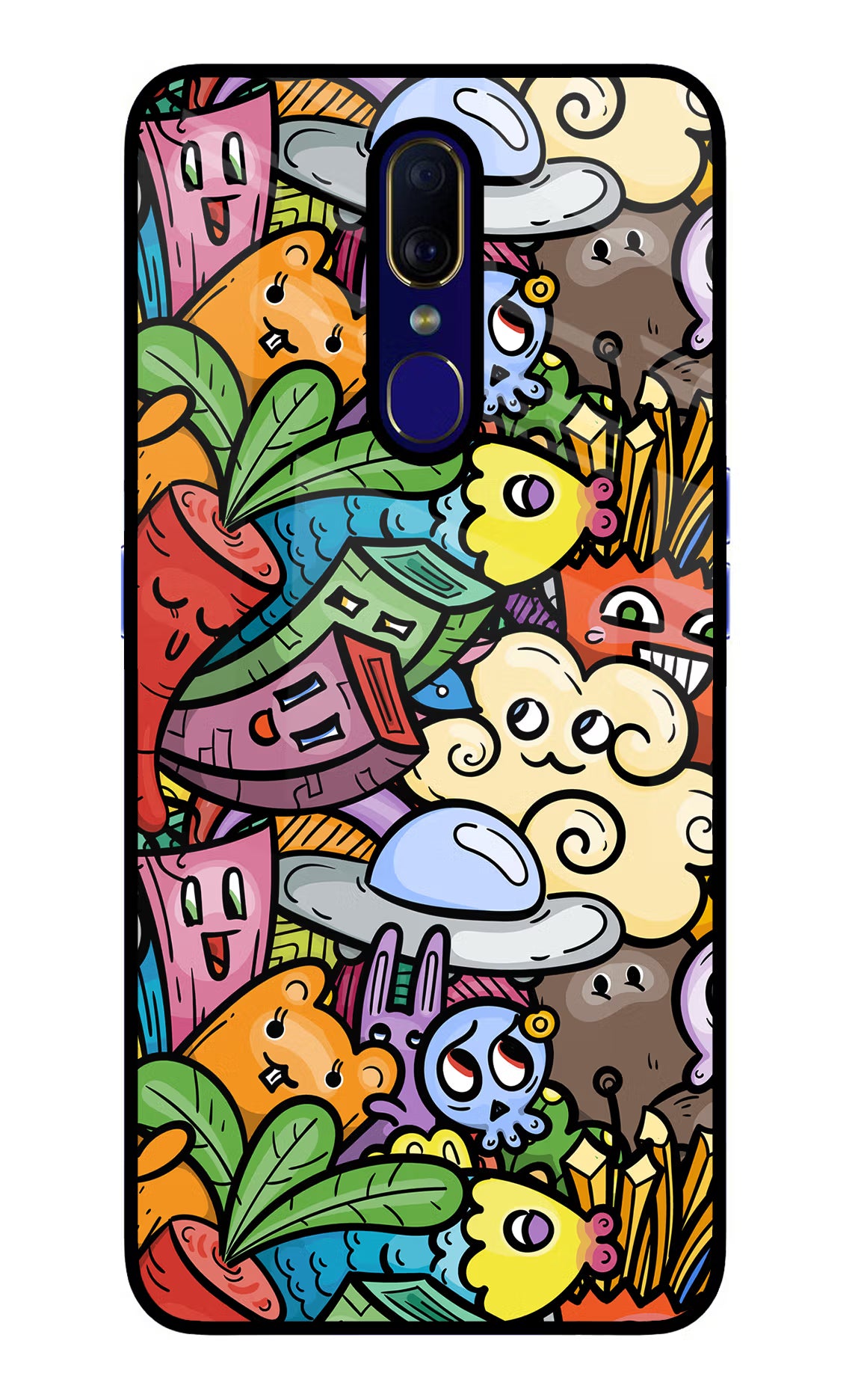 Veggie Doodle Oppo F11 Glass Case Back Cover by Casekaro