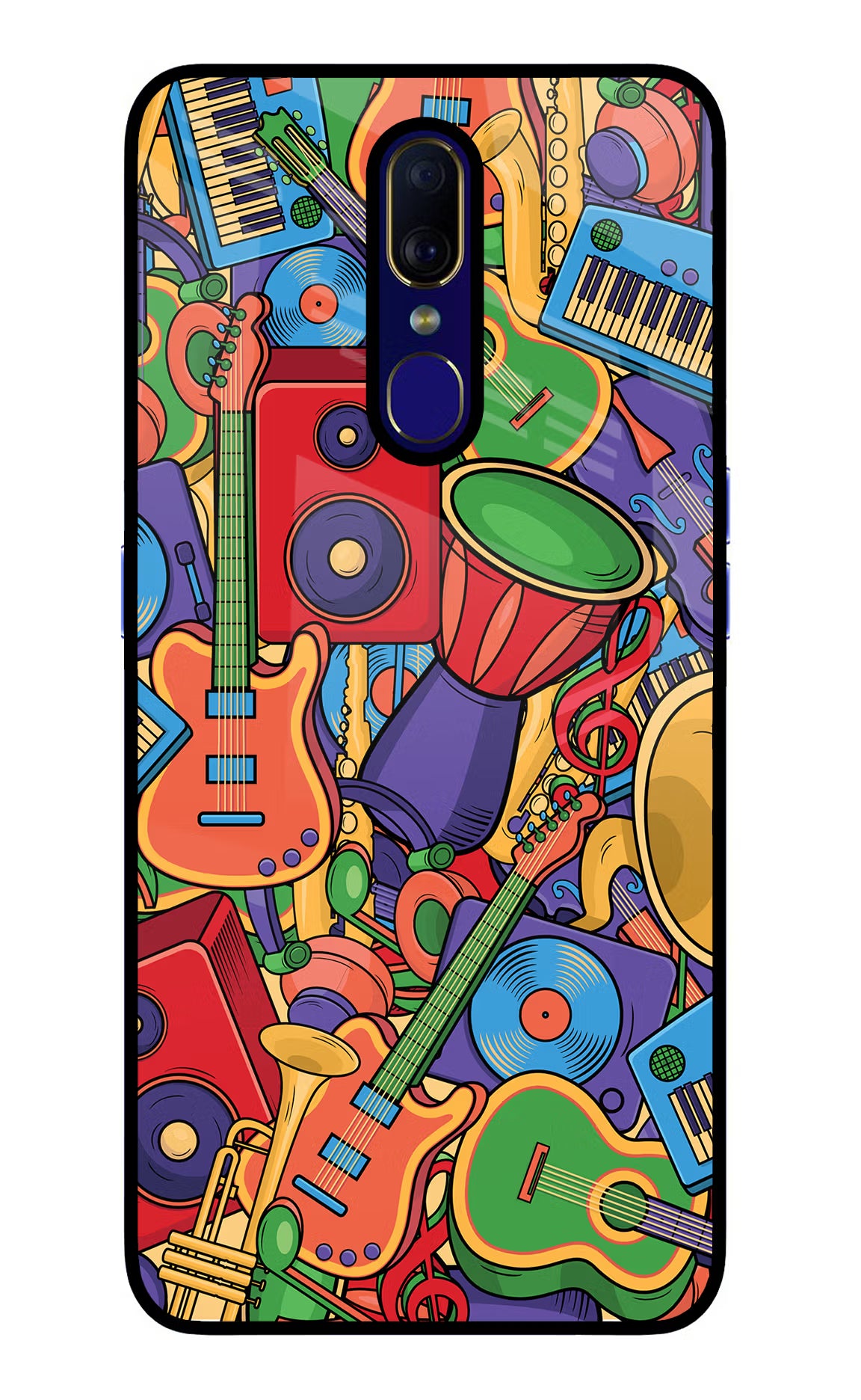 Music Instrument Doodle Oppo F11 Glass Case Back Cover by Casekaro
