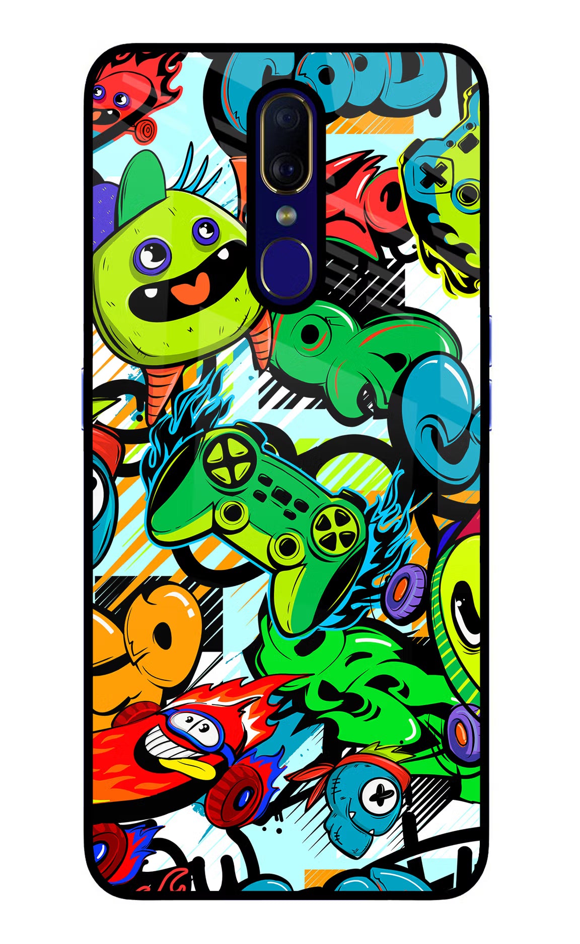Game Doodle Oppo F11 Glass Case Back Cover by Casekaro