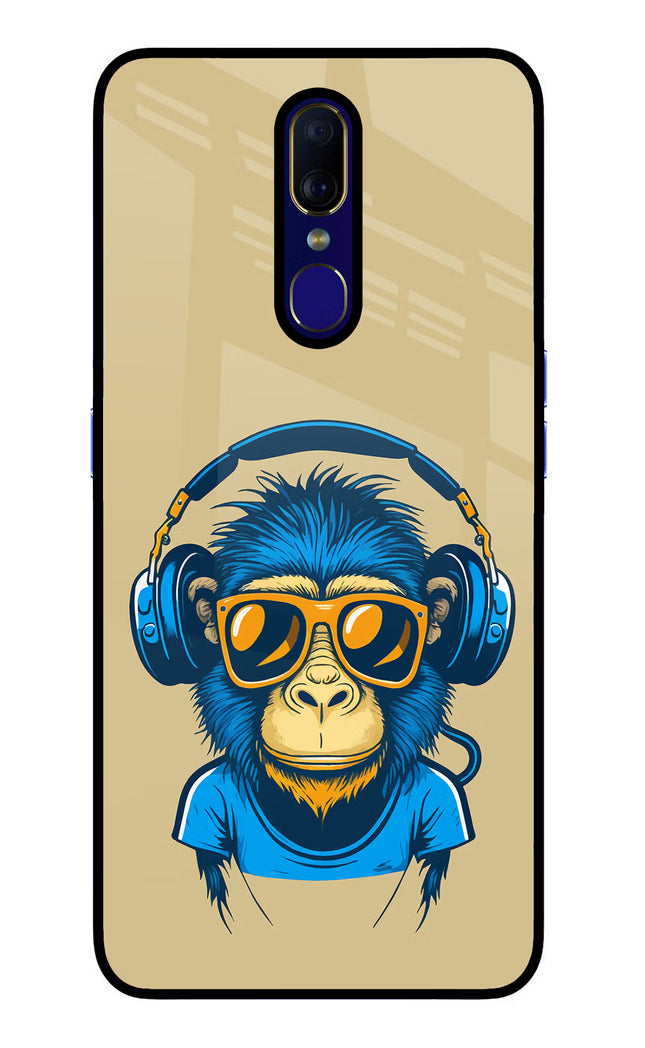 Monkey Headphone Oppo F11 Glass Case Back Cover by Casekaro