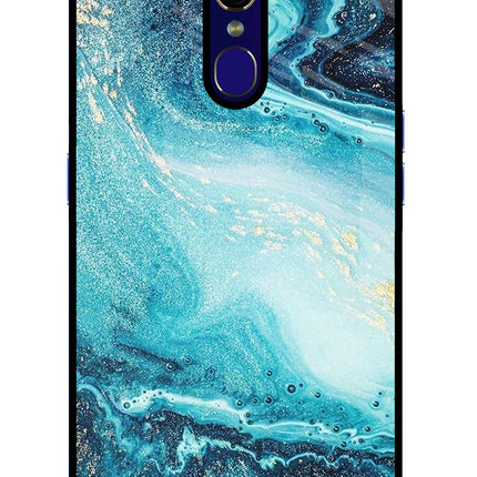 Blue Glitter Marble Oppo F11 Glass Case Back Cover by Casekaro