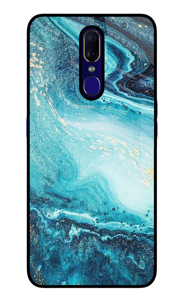 Blue Glitter Marble Oppo F11 Glass Case Back Cover by Casekaro