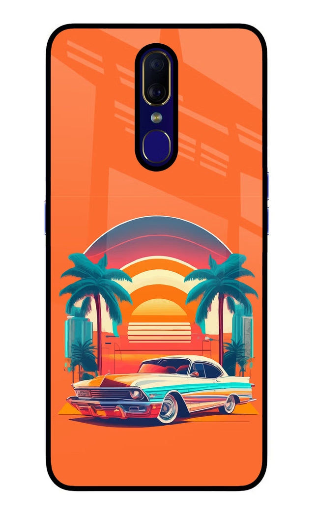 Palm Drive 80s Oppo F11 Glass Case Back Cover by Casekaro