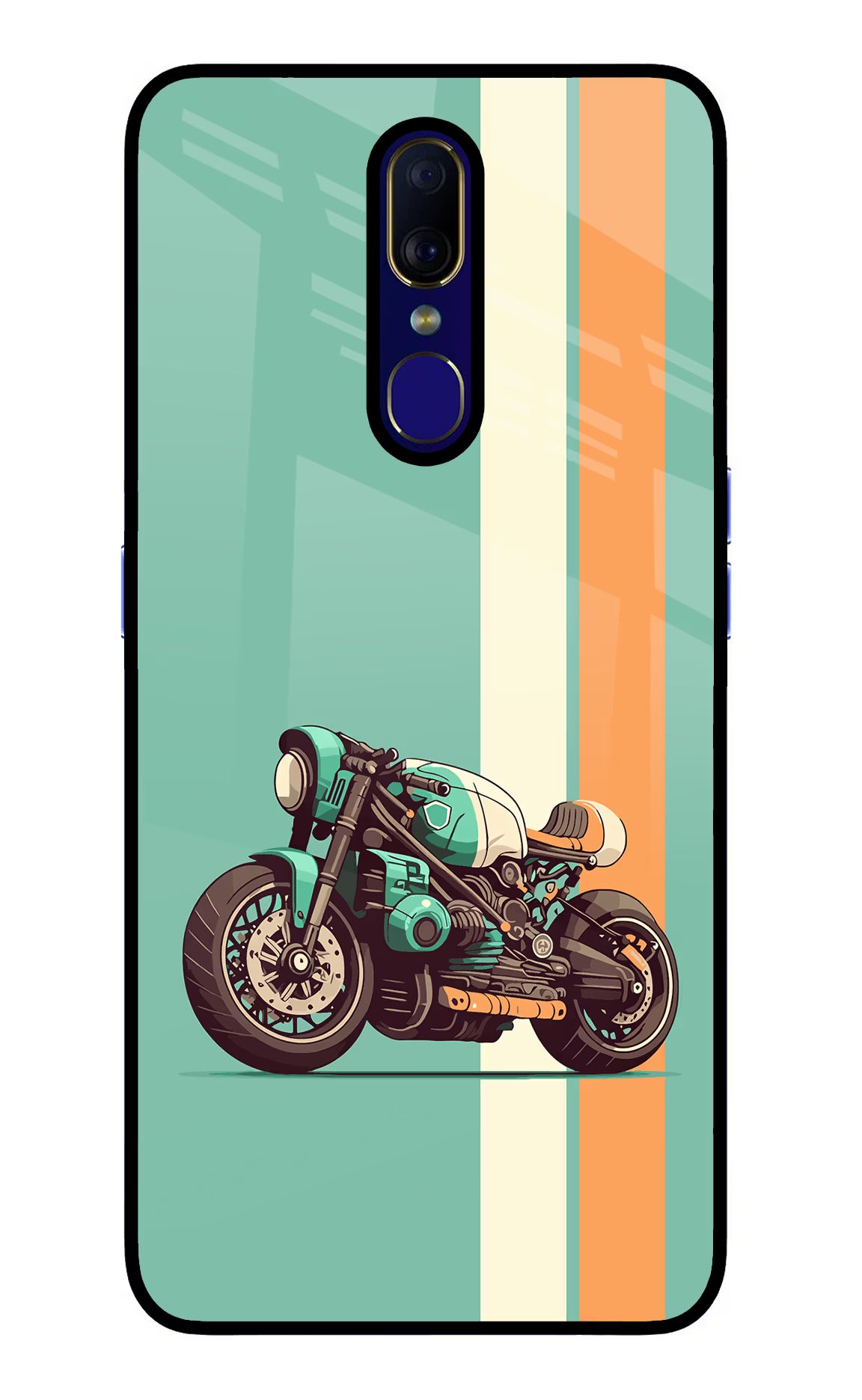 Striped Moto Drift Oppo F11 Glass Case Back Cover by Casekaro