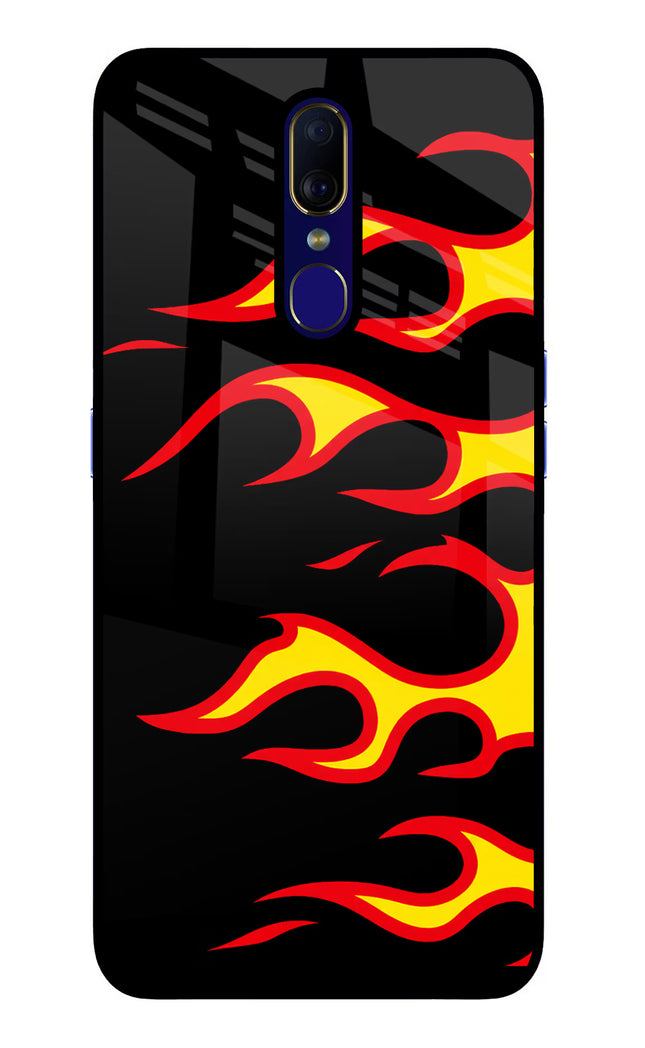 Side Sweep Flames Oppo F11 Glass Case Back Cover by Casekaro