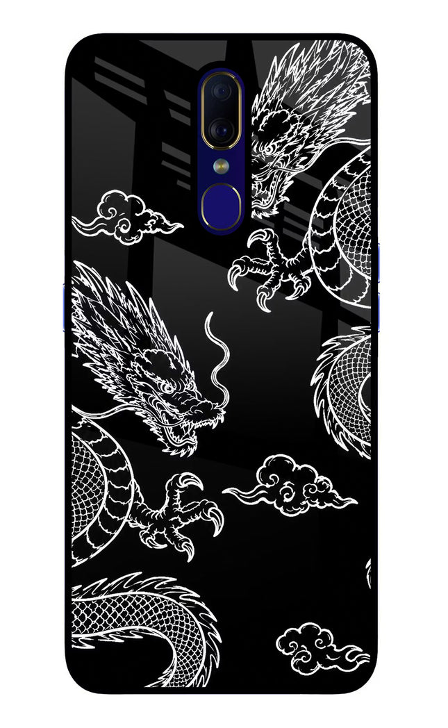 Twin Dragons Oppo F11 Glass Case Back Cover by Casekaro