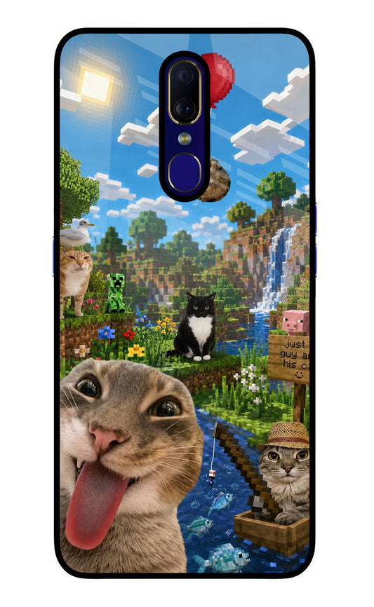 Minecraft Cat Chaos Oppo F11 Glass Case