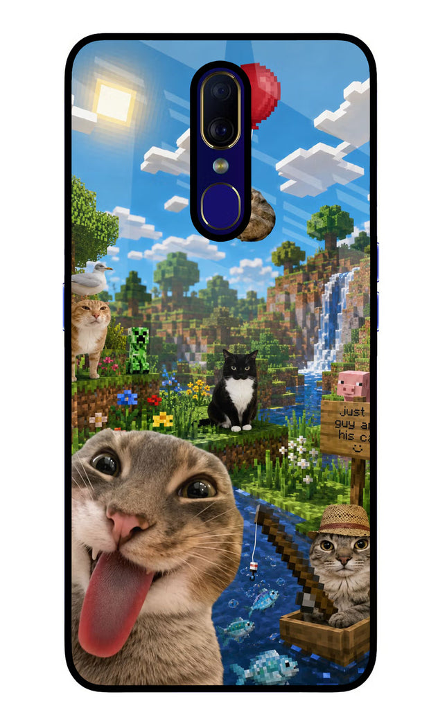 Minecraft Cat Chaos Oppo F11 Glass Case