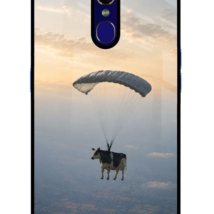 Skydiving Cow Oppo F11 Glass Case