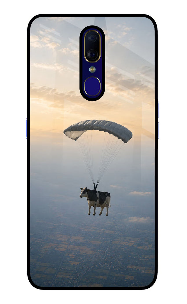 Skydiving Cow Oppo F11 Glass Case Back Cover by Casekaro