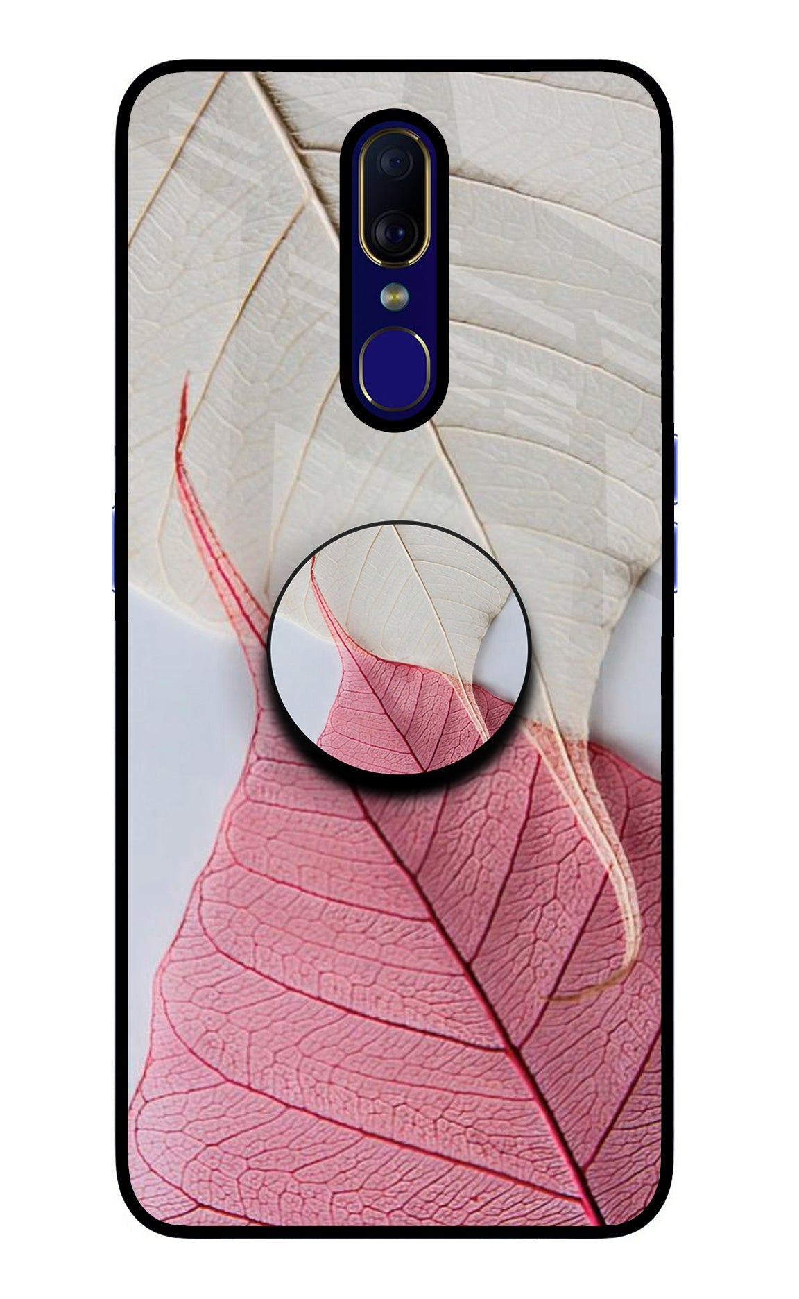 White Pink Leaf Oppo F11 Glass Case