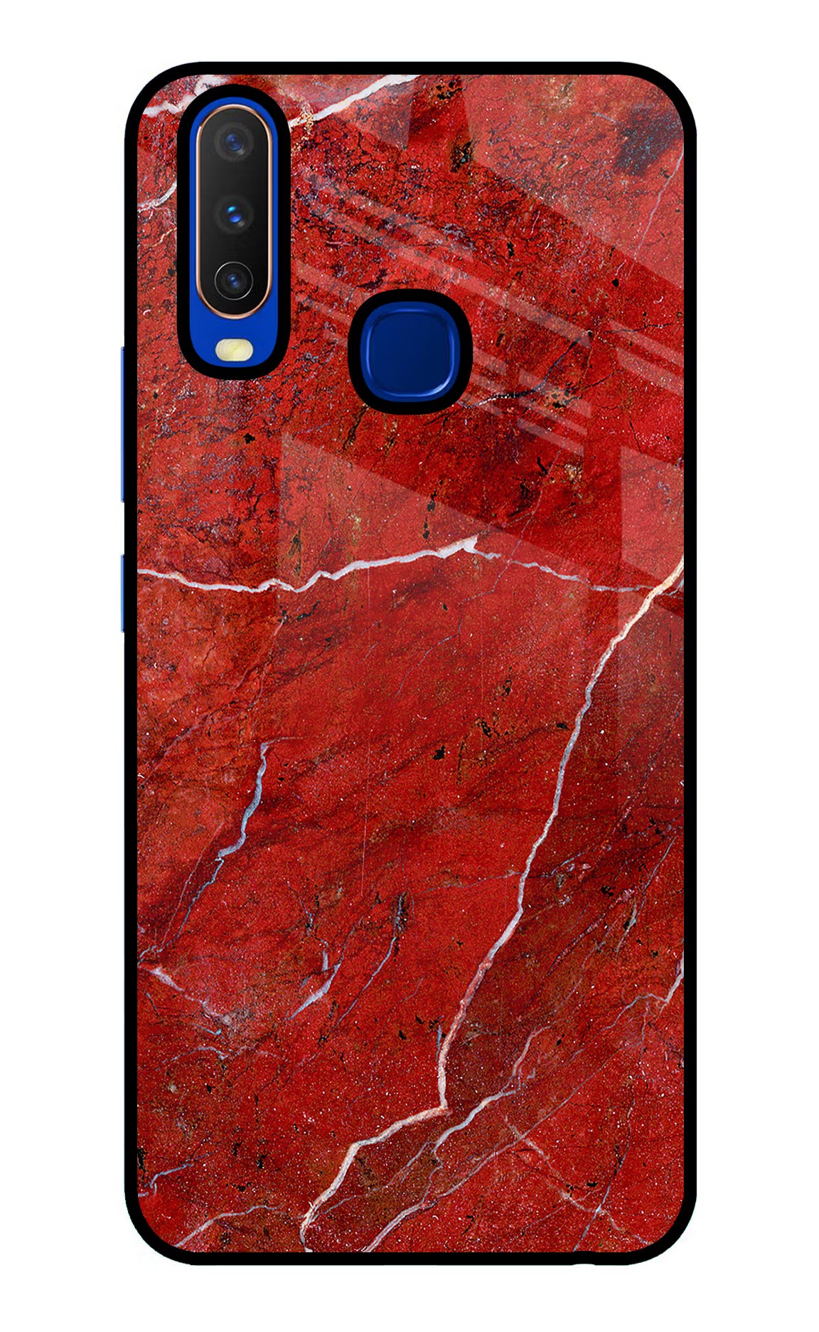 Red Marble Design Vivo Y15/Y17 Glass Case Back Cover by Casekaro