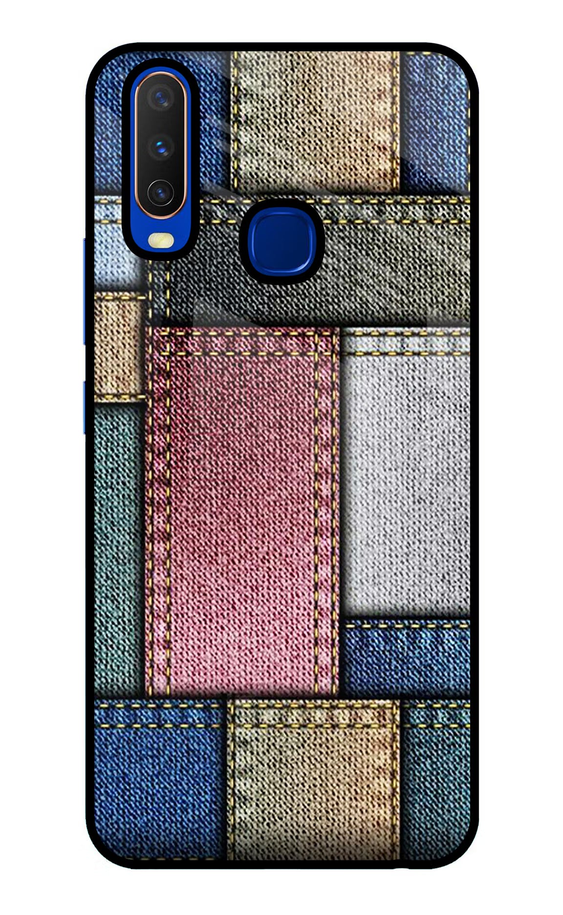 Multicolor Jeans Vivo Y15/Y17 Glass Case Back Cover by Casekaro