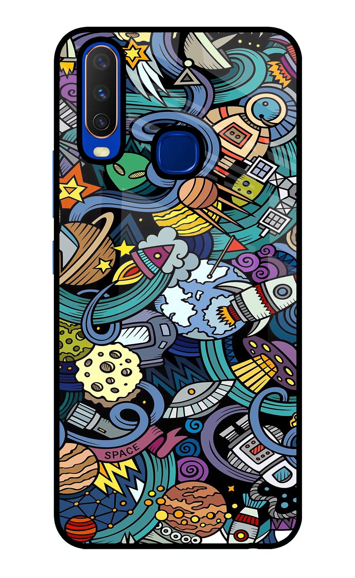 Space Abstract Vivo Y15/Y17 Glass Case Back Cover by Casekaro