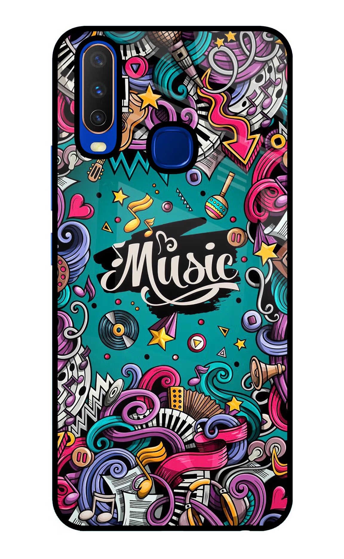 Music Graffiti Vivo Y15/Y17 Glass Case Back Cover by Casekaro