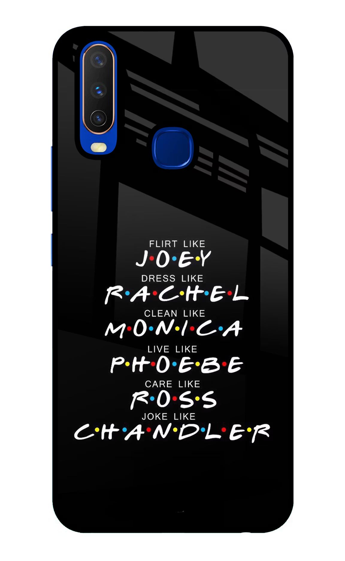 FRIENDS Character Vivo Y15/Y17 Glass Case Back Cover by Casekaro