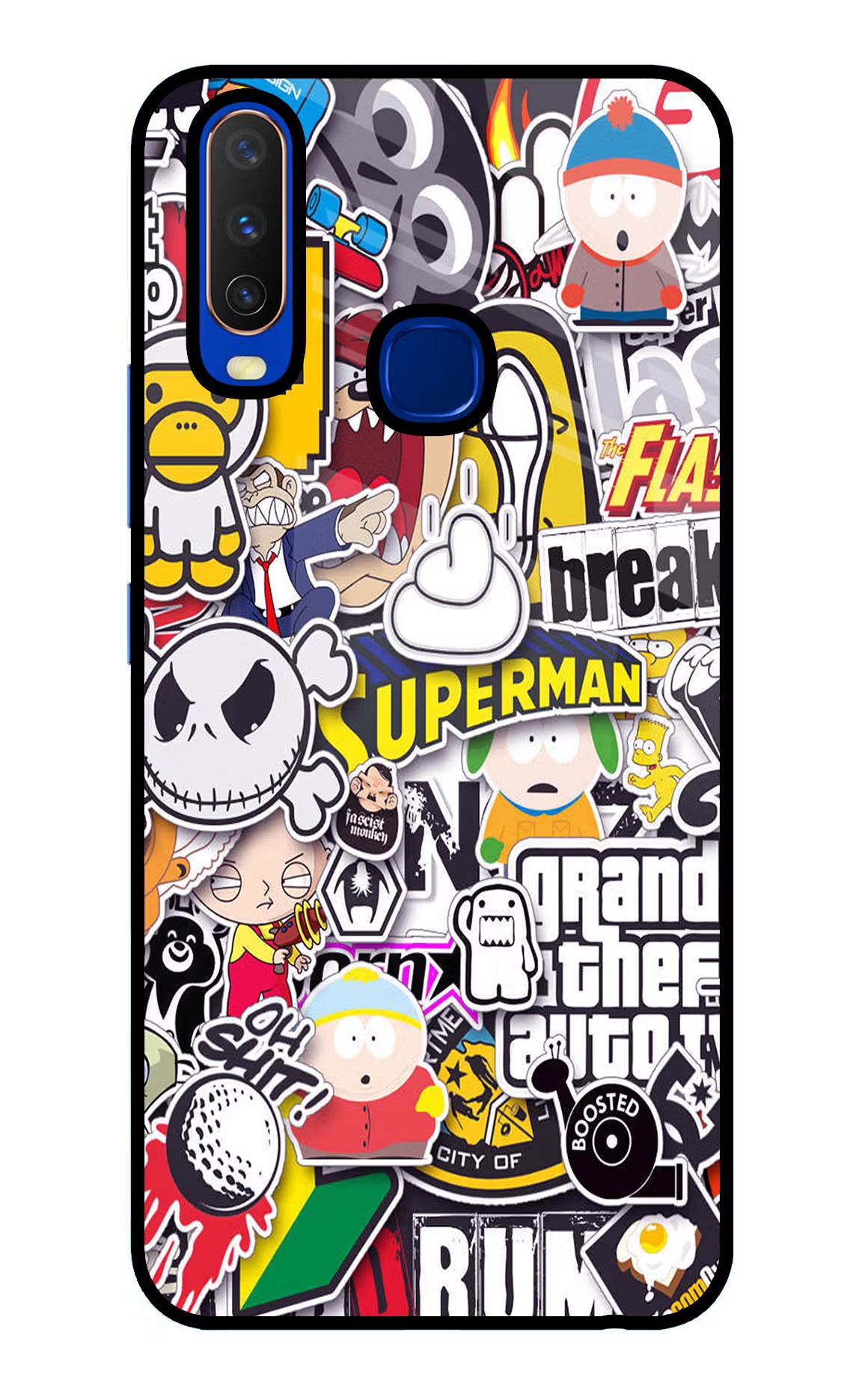Sticker Bomb Vivo Y15/Y17 Glass Case Back Cover by Casekaro