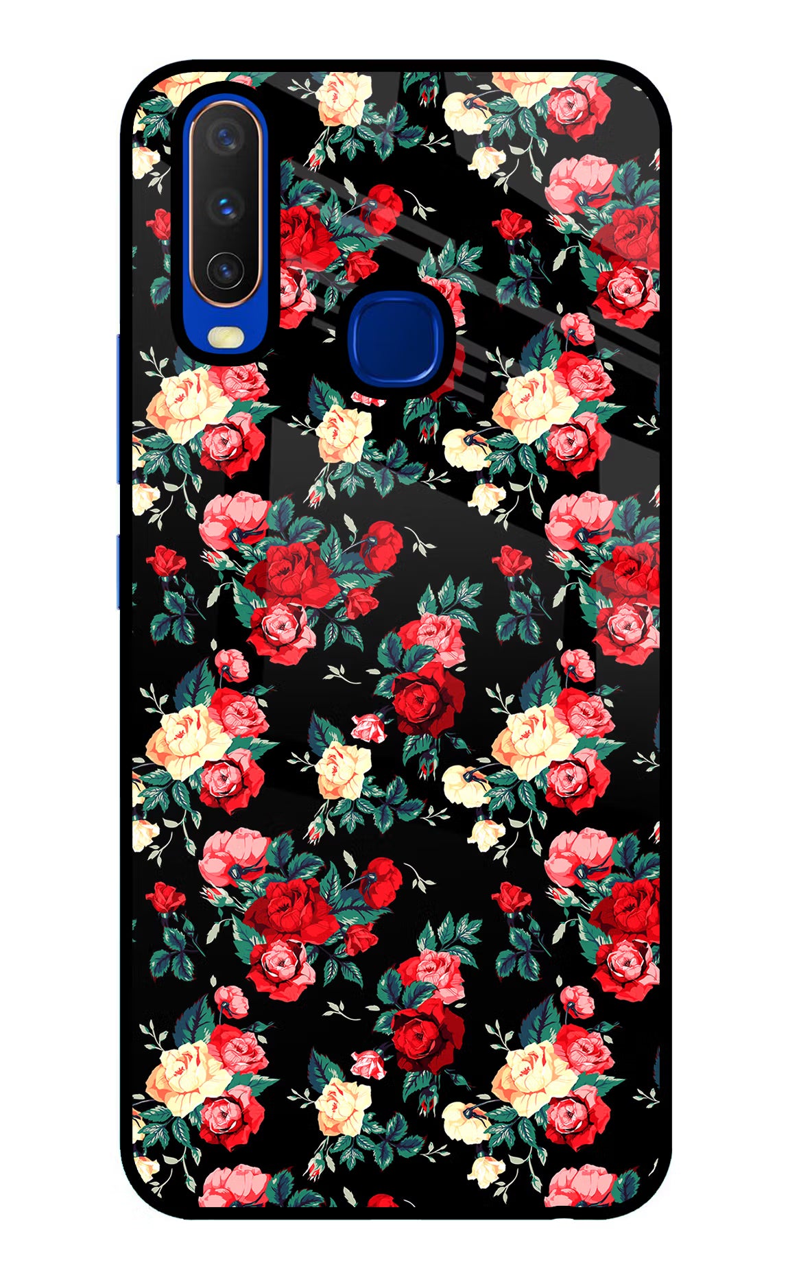 Rose Pattern Vivo Y15/Y17 Glass Case Back Cover by Casekaro