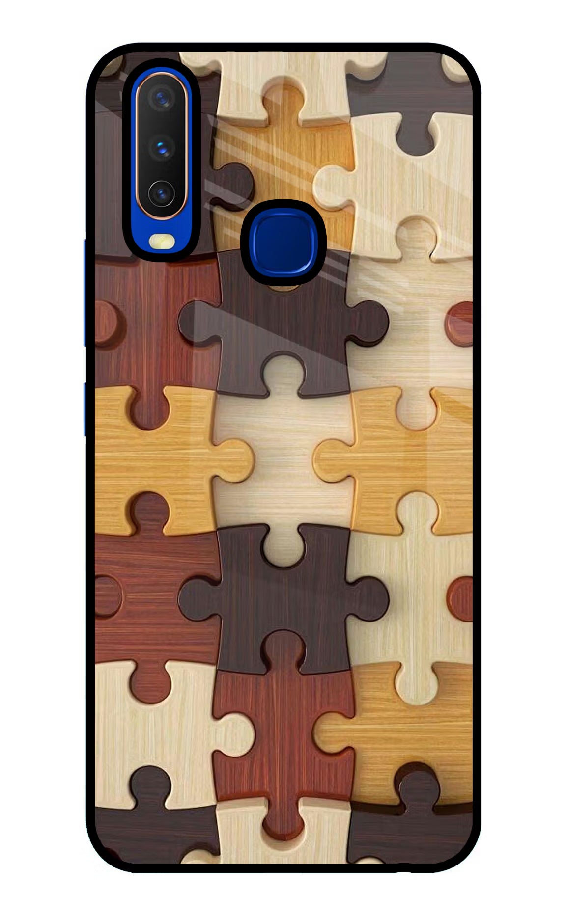 Wooden Puzzle Vivo Y15/Y17 Glass Case Back Cover by Casekaro