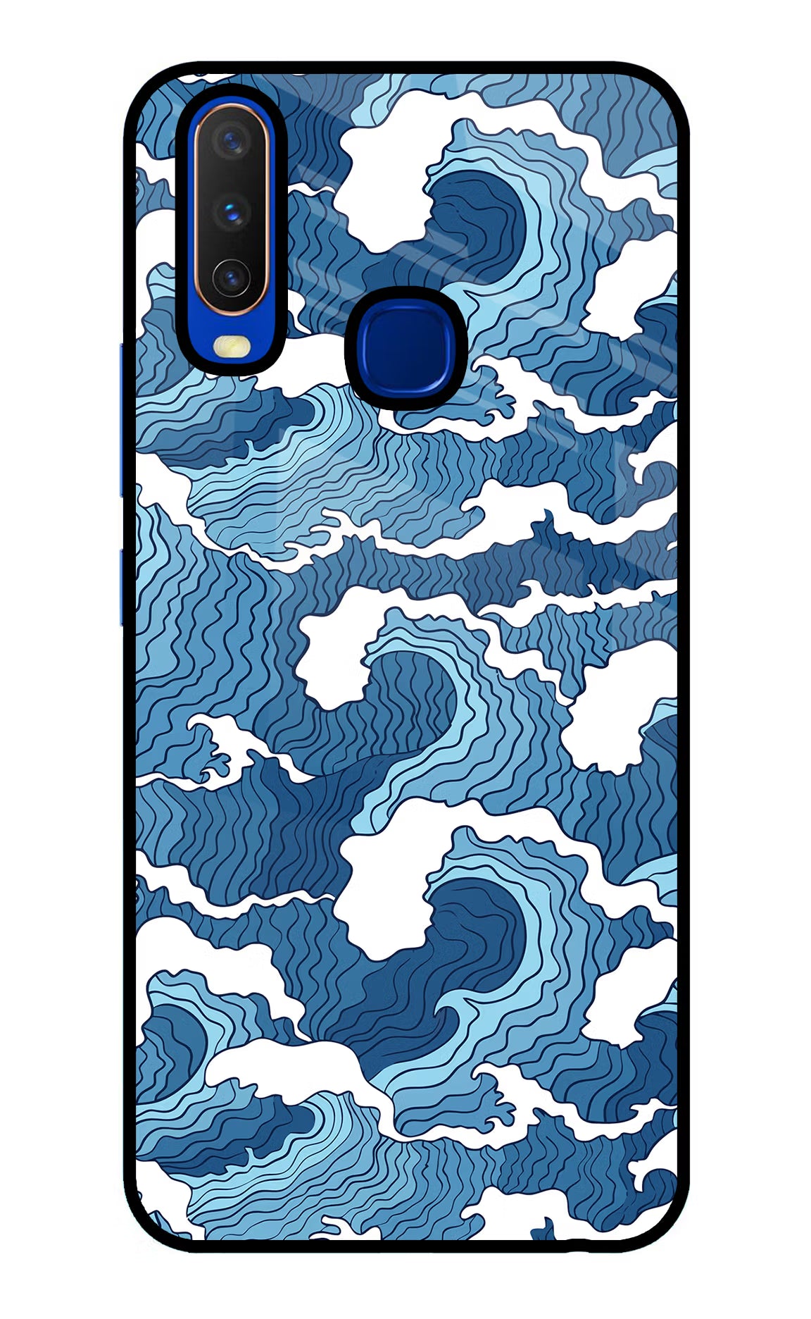 Blue Waves Vivo Y15/Y17 Glass Case Back Cover by Casekaro