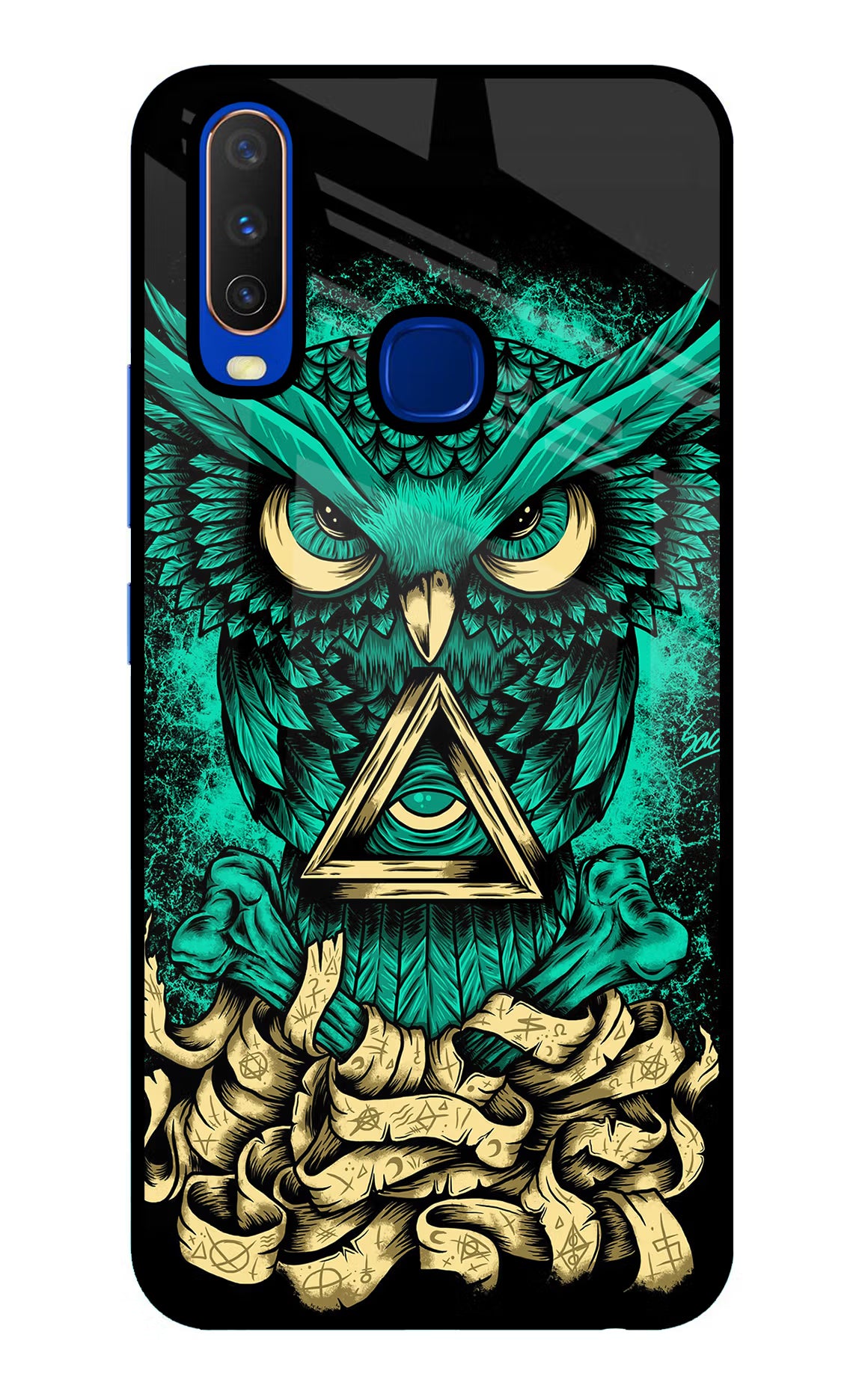 Green Owl Vivo Y15/Y17 Glass Case Back Cover by Casekaro