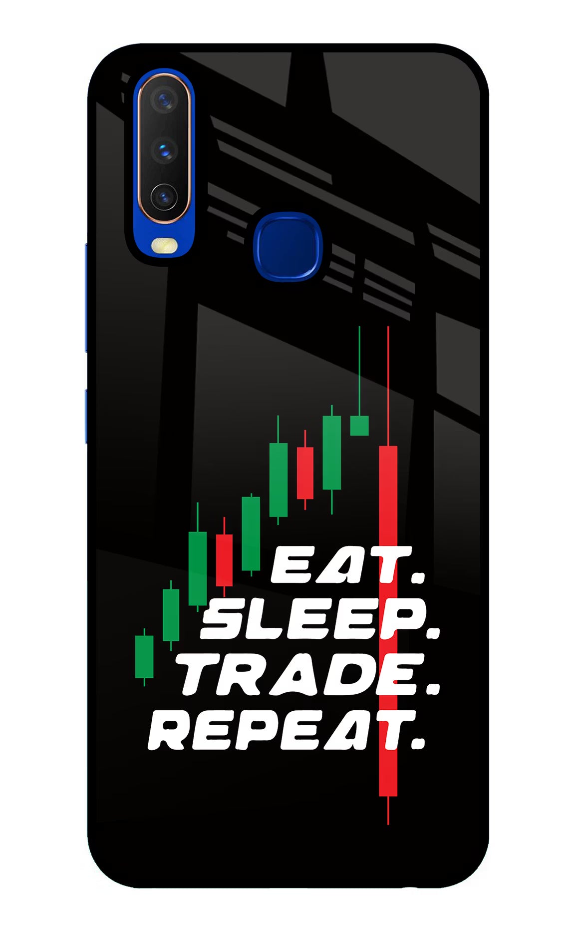 Eat Sleep Trade Repeat Vivo Y15/Y17 Glass Case Back Cover by Casekaro